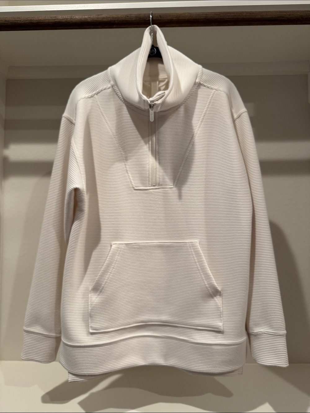 Zella Cream Half-Zip Ribbed Pullover Hoodie